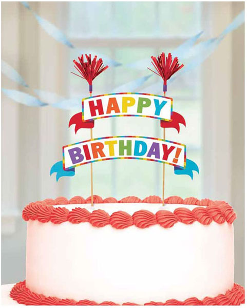 Topper para Tarta con pancarta de Happy Birthday Multicolor Amscan