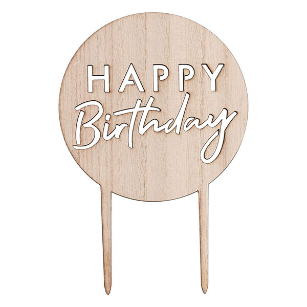 Topper de madera para tarta de happy birthday
