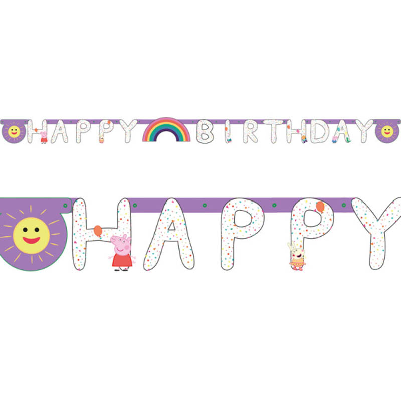Guirnalda de happy birthday de Peppa Pig con arcoíris