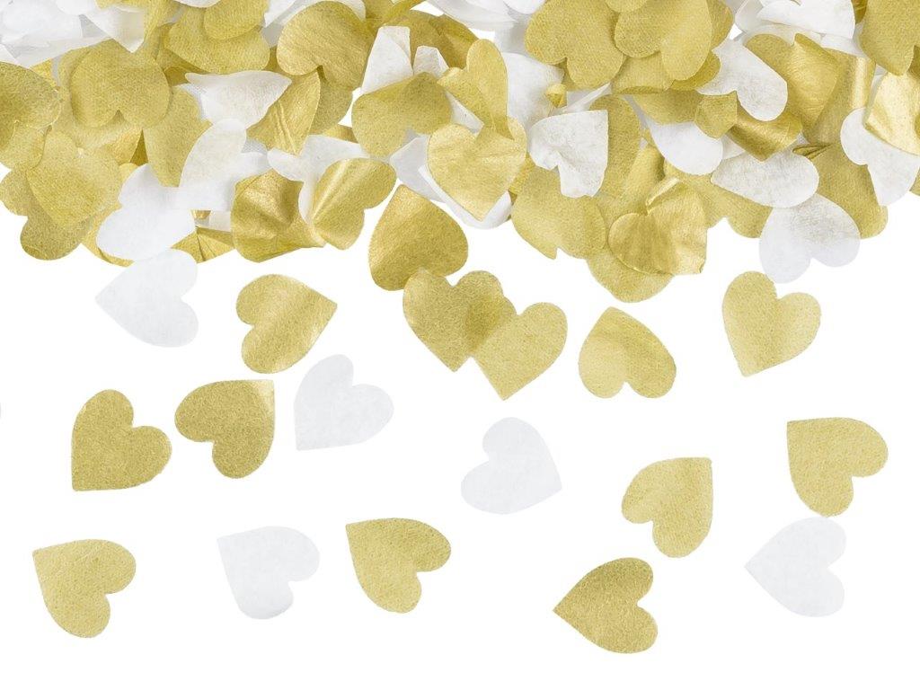 Confettis Coração Branco e Dourado