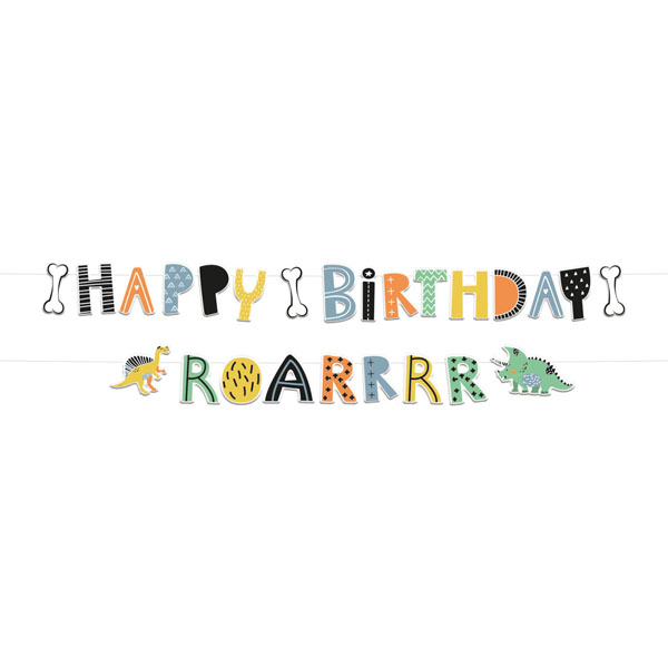 Guirnalda de happy birthday con rugido de dinosaurio