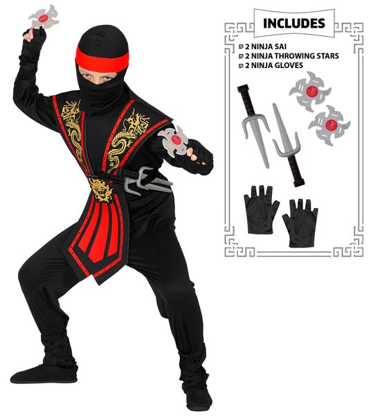 Fato Ninja Kombat com Armas - 4-5 Anos