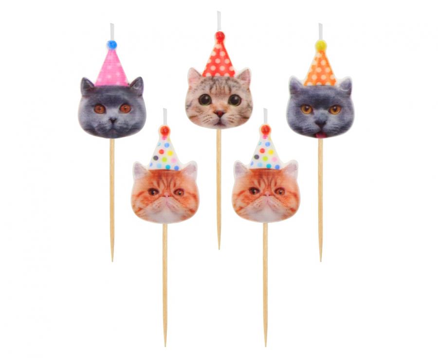Velas de cumpleaños de gatos en una fiesta
