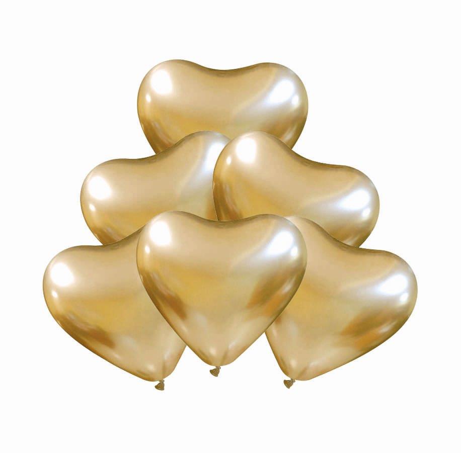 6 Globos Corazón Cromados 30cm - oro