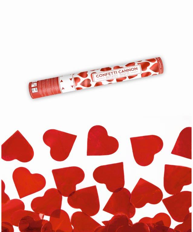 Tubo de Confettis Corações Vermelhos 40cms