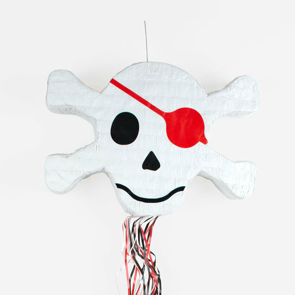 Piñata de calavera pirata blanca