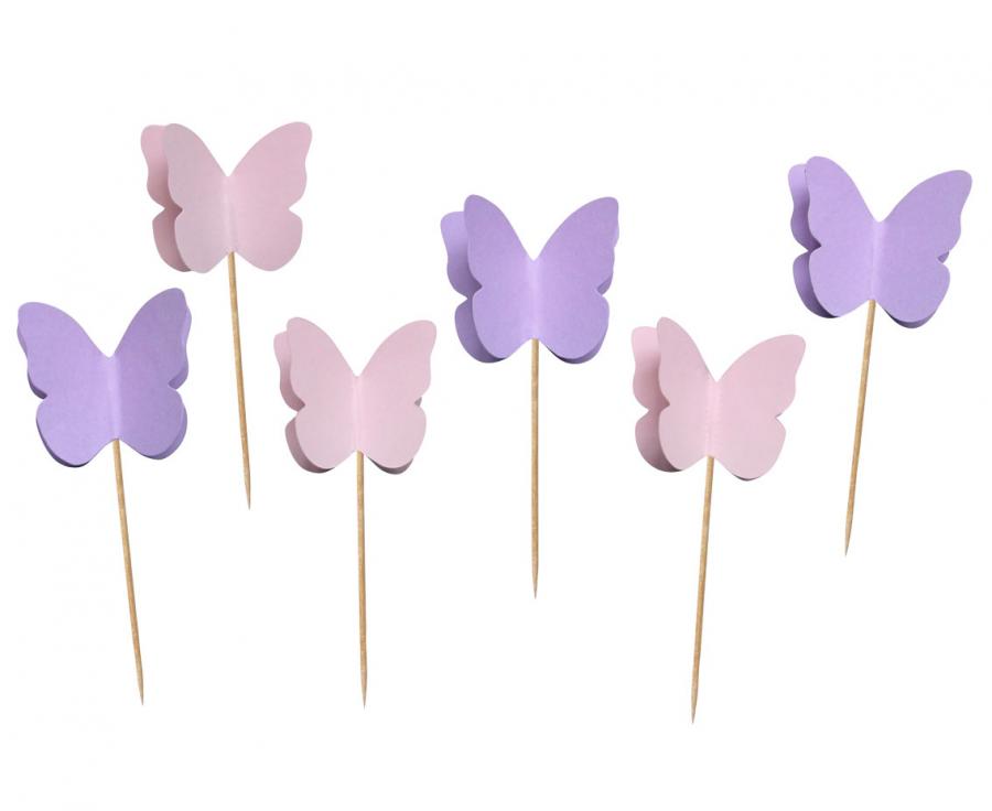 Topper para cupcakes de mariposa rosa y lila