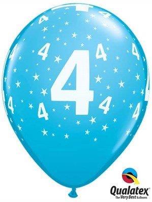 6 Balões Impressos Aniversário Nº4 - Pale Blue