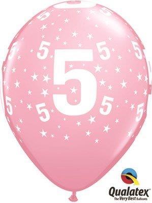 6 Balões Impressos Aniversário Nº5 - Rosa
