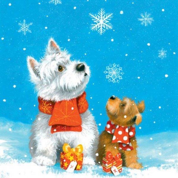 Guardanapos Natal - 2 Cães Na Neve - 20 Unidades