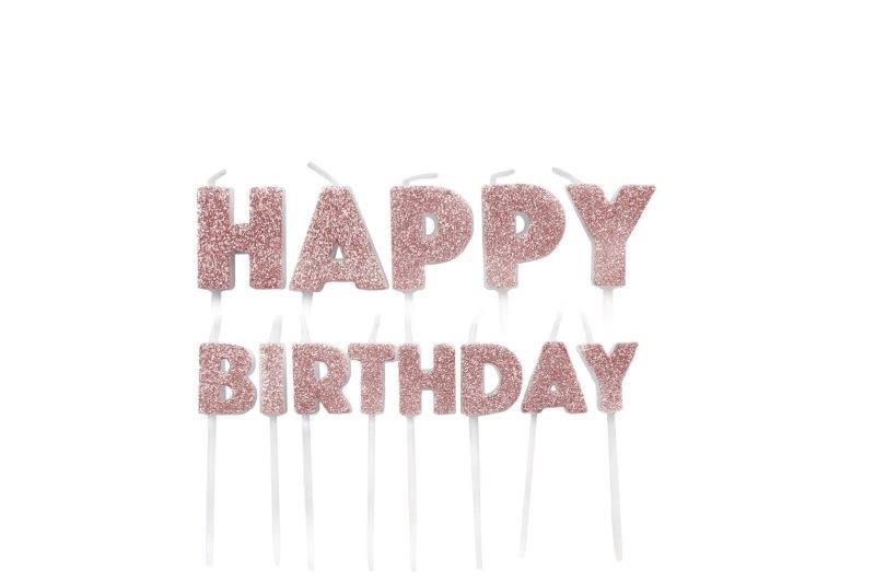 Velas Glitter Happy Birthday - Rose Gold