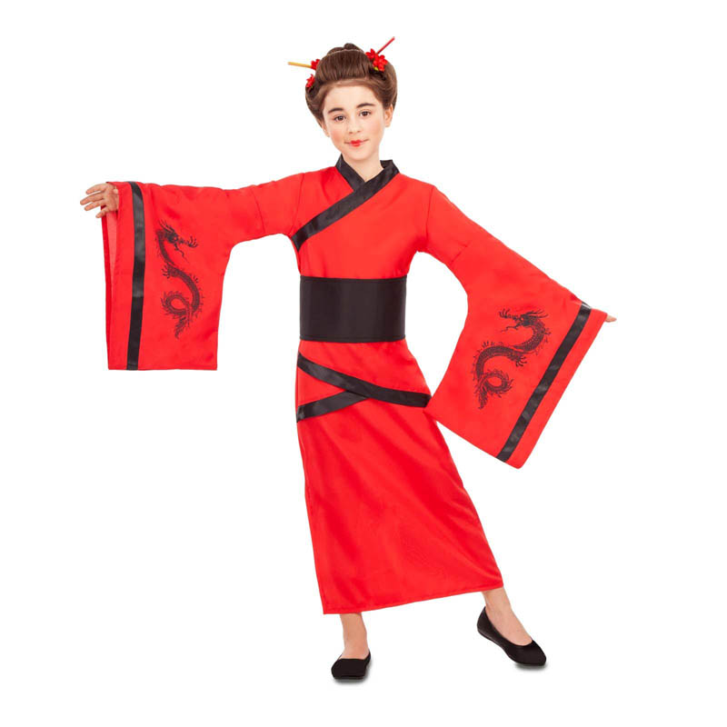 Fato de Menina  Chinesa Vermelho E Preto Infantil (Tam: 3 a 4 anos)