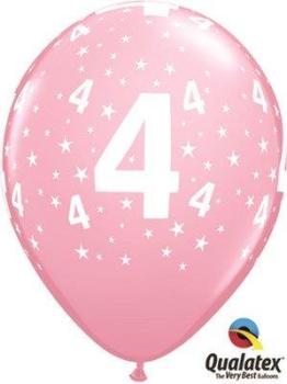 6 Balões impressos Aniversário nº4 - Rosa Qualatex
