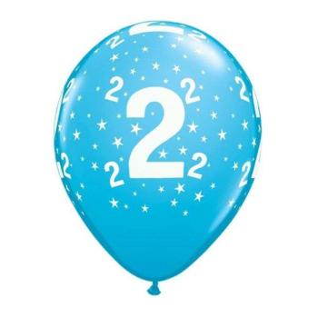 6 Balões impressos Aniversário nº2 - Pale Blue Qualatex