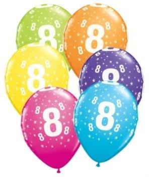 6 Globos estampados Cumpleaños nº8 - Tropical Qualatex