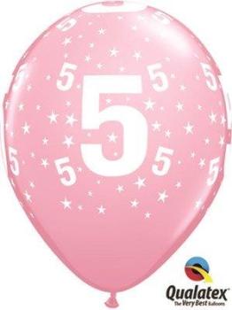 6 Balões impressos Aniversário nº5 - Rosa Qualatex