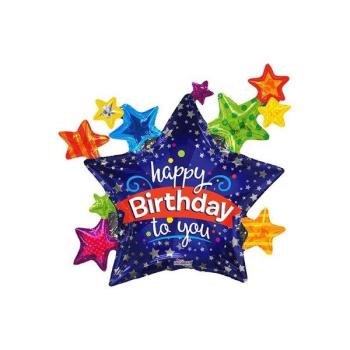 Balão Foil 36" Happy Birthday Estrelas Kaleidoscope