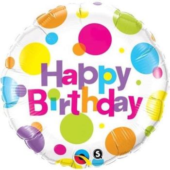 Balão Foil 18" Happy Birthday Big Polka Dots Qualatex