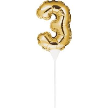 Topo de Bolo Mini Balão Foil nº 3 - Ouro Creative Converting
