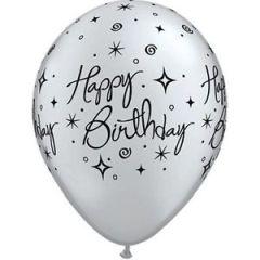 6 Balões 11" Happy Birthday Spark - Prata Qualatex