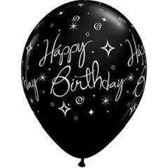 6 Balões 11" Happy Birthday Spark - Preto Qualatex