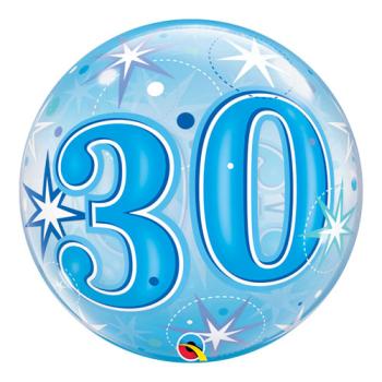 Globo Bubble 22" 30 Años Blue Starbust Sparkle Qualatex