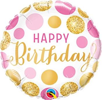 Balão Foil 18" Birthday Pink & Gold Dots Qualatex