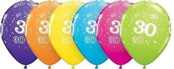 6 Balões 11" Aniversário 30 Qualatex