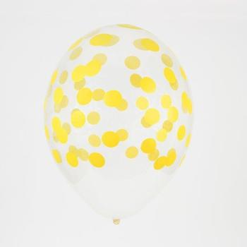 5 Balões Látex Impressos Confettis - Amarelo My Little Day