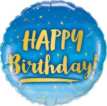 Balão Foil 18" Happy Birthday Gold & Blue Qualatex