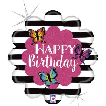 Balão Foil 18" Borboleta Happy Birthday Grabo