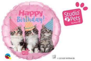 Globo Foil 18" Happy Birthday Gatos Studio Pets Qualatex