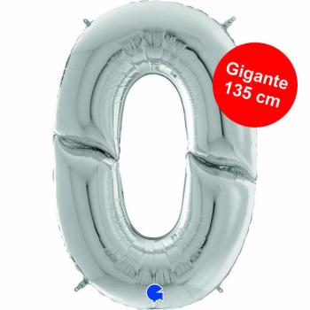 Globo Foil Gigante 64" nº0 - Plata Grabo