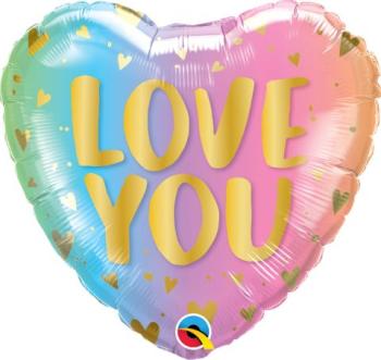 Balão Foil 18" Love You Pastel Ombre & Hearts Qualatex