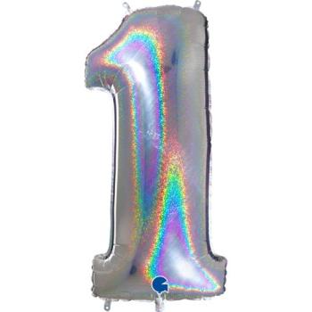 Balão Foil 40" nº 1 - Prata Holográfico Grabo