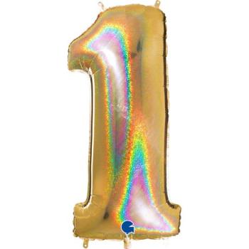 Balão Foil 40" nº 1 - Ouro Holográfico Grabo