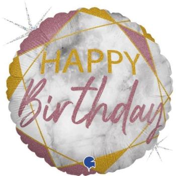 Globo Foil 18" Marmol Happy Birthday - Rosa Grabo