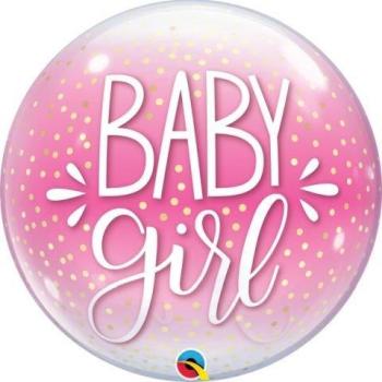 Globo Bubble 22" Baby Girl Pink & Confeti Dots Qualatex