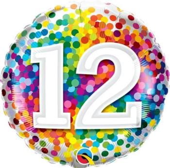Balão Foil 18" 12 Anos Rainbow Confetti Qualatex