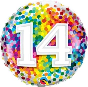 Balão Foil 18" 14 Anos Rainbow Confetti Qualatex