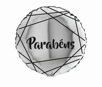 Globo Foil 18" "Parabéns" - Plata / Negro XiZ Party Supplies