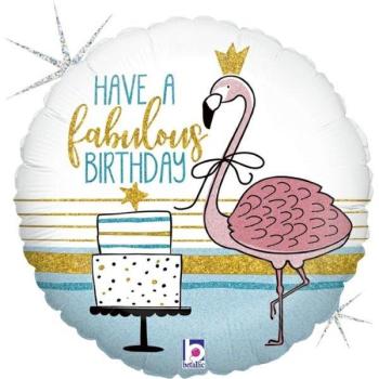 Balão Foil 18" Have a Fabulous Birthday Flamingo Grabo