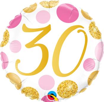 Balão Foil 18" Pink & Gold Dots 30 Qualatex