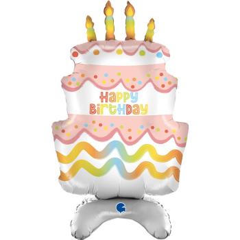 Globo de foil de 38" pastel de cumpleaños rosa de pie Grabo