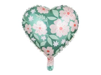 Globo Foil de corazón verde con flores PartyDeco