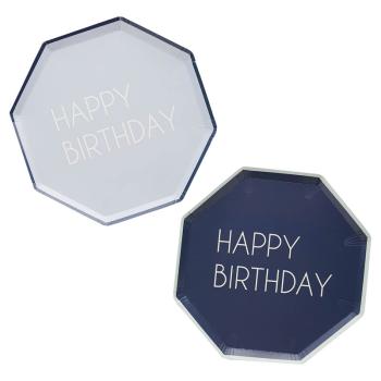 Platos Happy Birthday azul marino y azul GingerRay