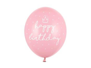 Balões Látex Happy Birthday Princess Rosa PartyDeco
