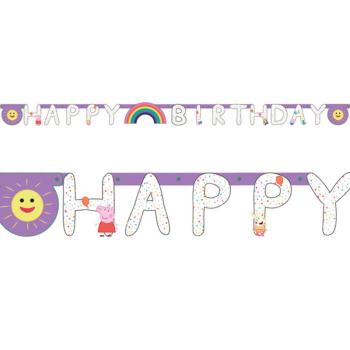 Guirnalda de happy birthday de Peppa Pig con arcoíris Amscan