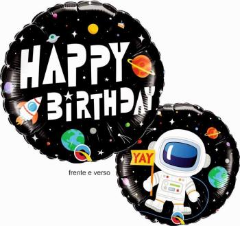 Balão Foil 18" Happy Birthday Astronauta Qualatex