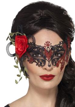 Máscara de Filigrana Dia dos Mortos Preta e Vermelha Smiffys